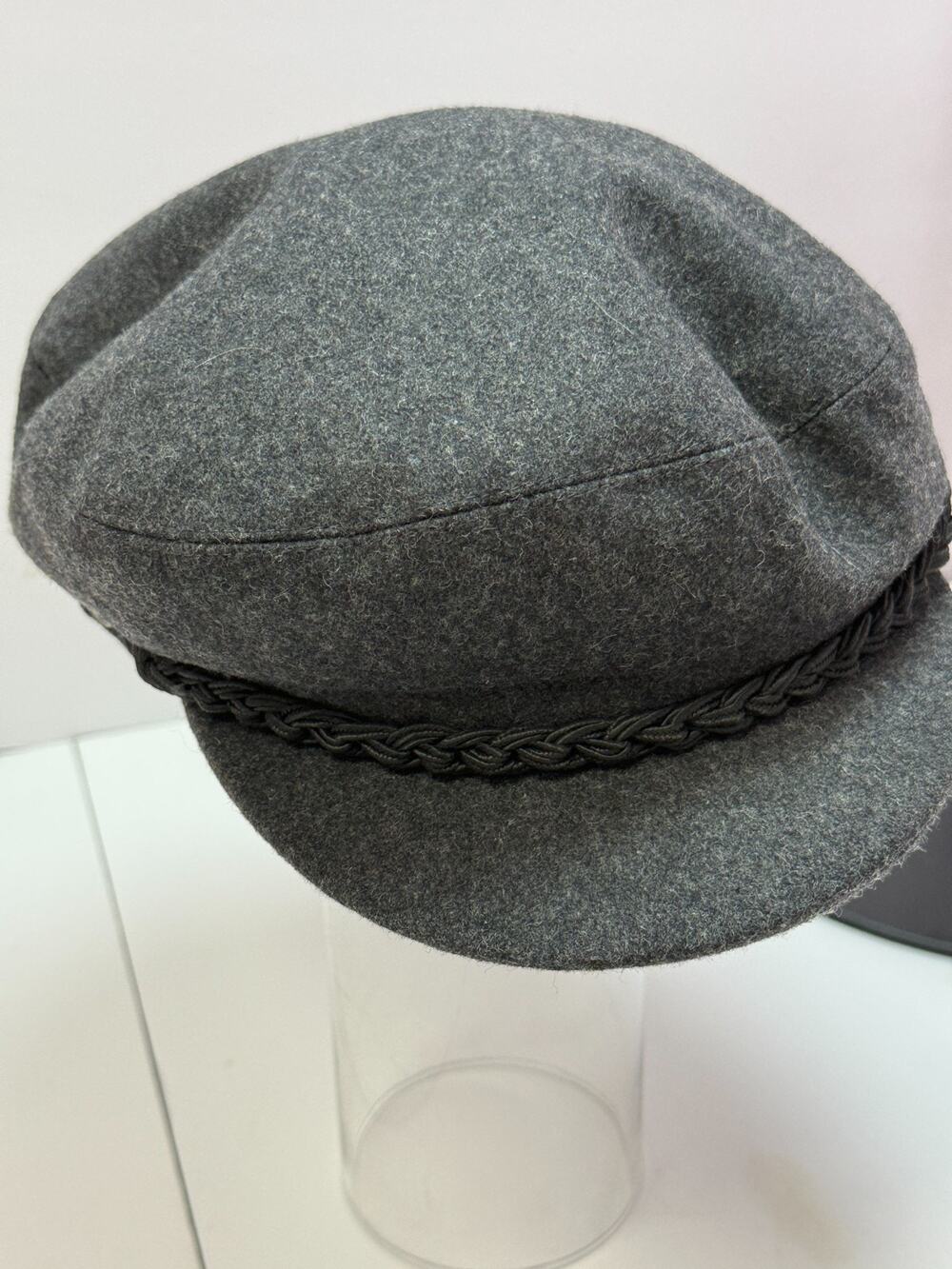 Pamoa Gray Wool Blend Fisherman Cap Newsboy Baker Boy Hat Braided Detail